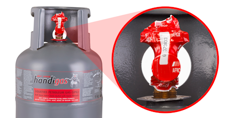 Handigas cylinder valve with the Afrox Red Seal